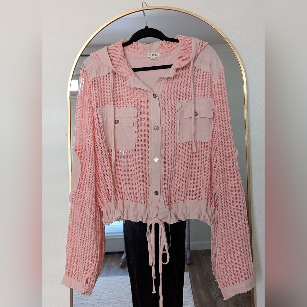 POL Summer Pink Button-Up Hoodie